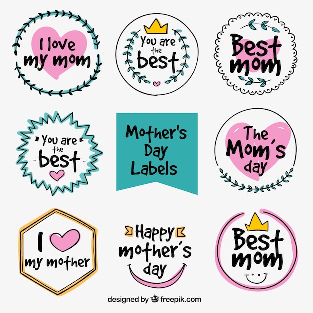Download Collection of mother's day stickers Vector | Free Download