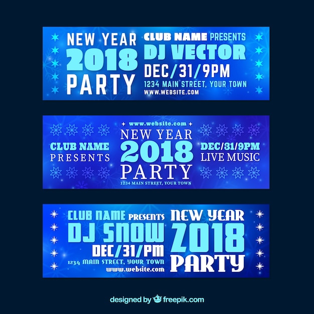 Collection of new year party banners in blue tones Free Vector Collection of new year party banners in blue tones Free Vector