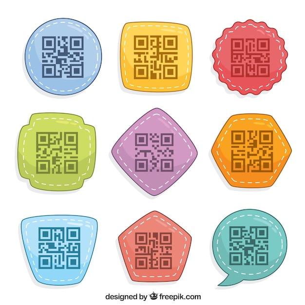 collection-of-nine-colorful-qr-code-with-geometric-shapes-vector-free