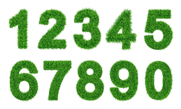 数字のコレクション緑の芝生がキャラクターを埋めました 0から9 数字 ベクトルイラスト プレミアムベクター