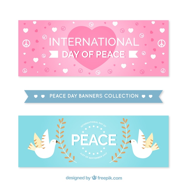 Collection of peace and love banners with flat design