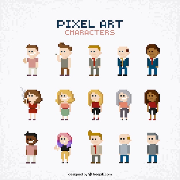 Collection of people in pixel art style