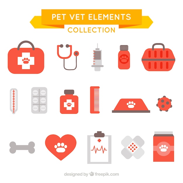 Collection of pet and veterinary objects in\
flat design