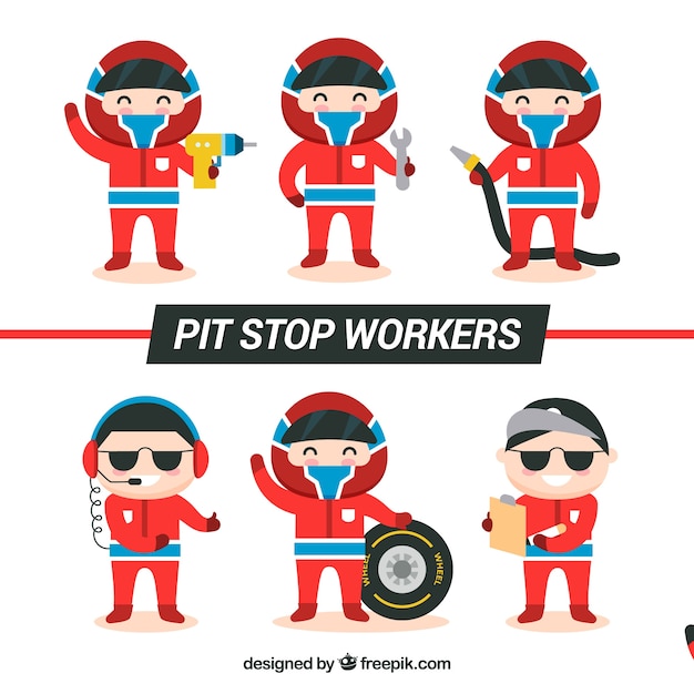 Collection of pit stop workers