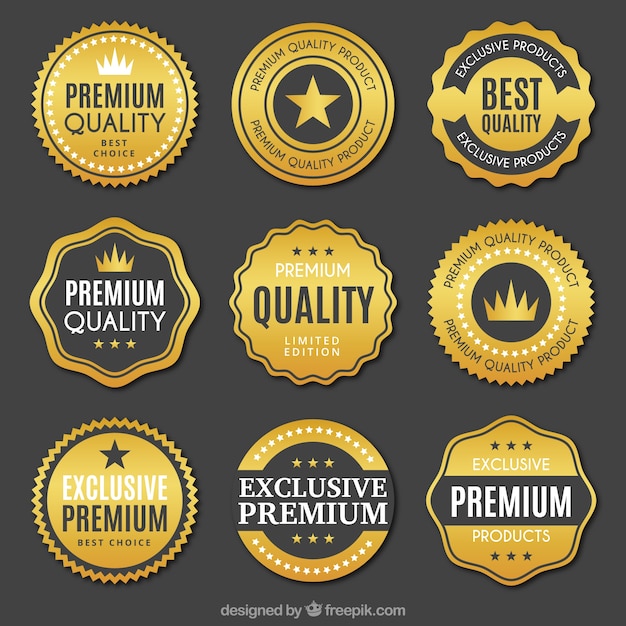 Collection of quality  golden stickers Vector Free Download