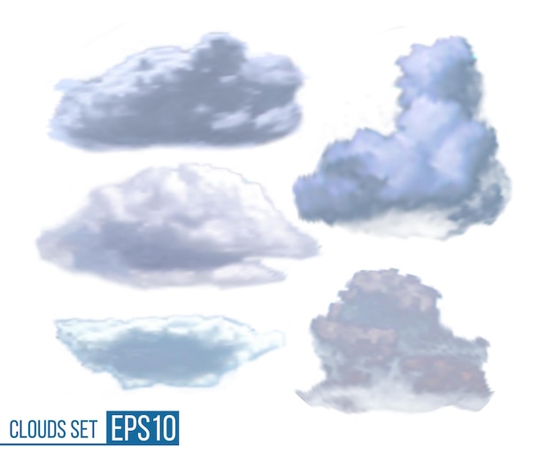 白い背景で隔離のリアルな雲のコレクション ベクターイラストeps10 プレミアムベクター