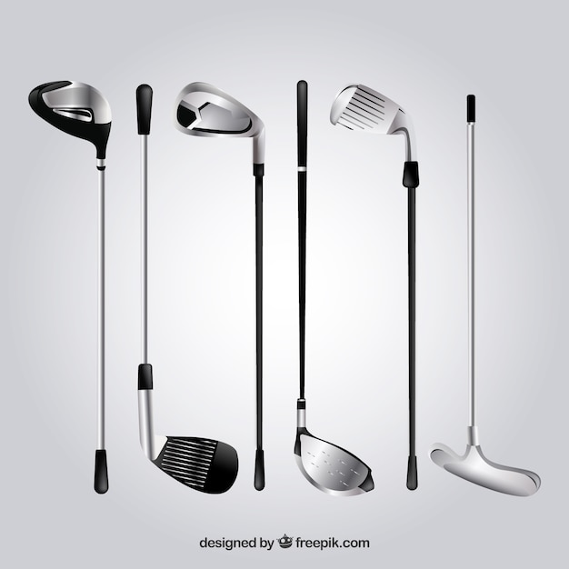 Collection of realistic golf clubs