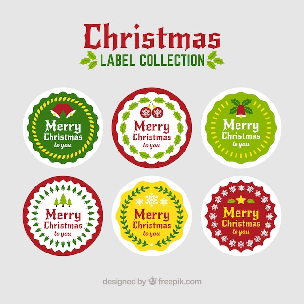 Download Collection of round christmas labels Vector | Free Download