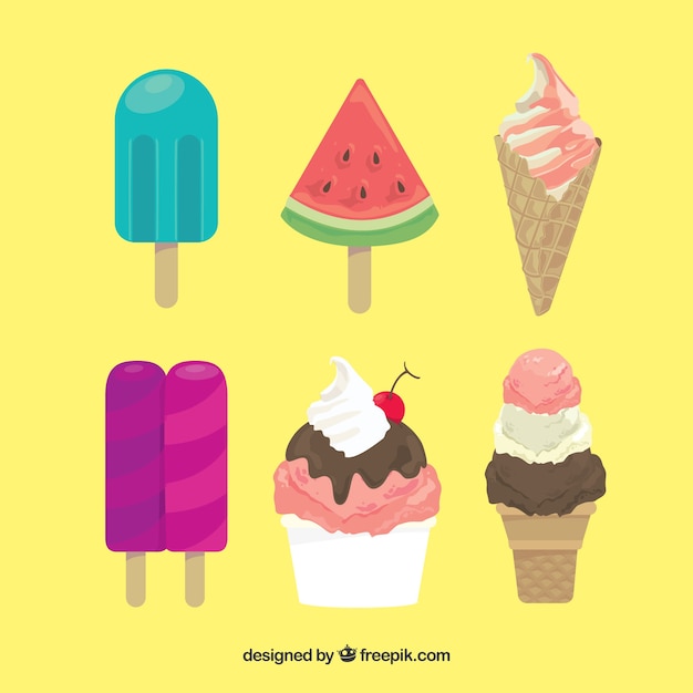 Collection of six appetizing ice creams