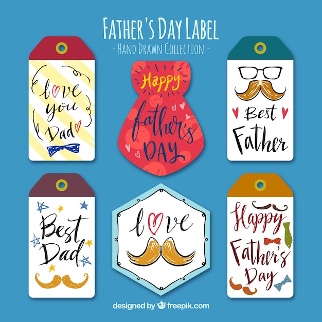 Collection of six hand-drawn labels for father's day Vector | Free Download