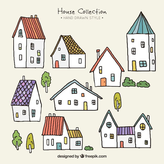Collection of small hand-drawn houses Vector | Free Download