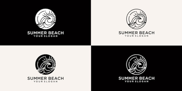 ラインスタイルの夏のビーチのロゴのコレクション プレミアムベクター