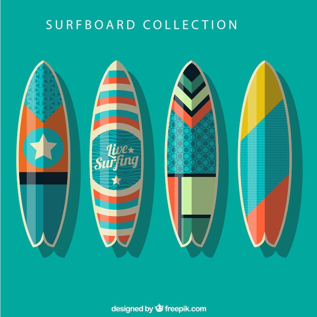 Collection of surfboard with abstract drawings Vector Free Download