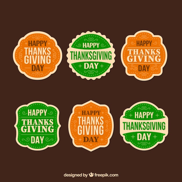 Collection of thanksgiving badges in retro\
style
