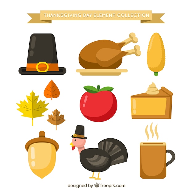 Collection of thanksgiving food and\
items