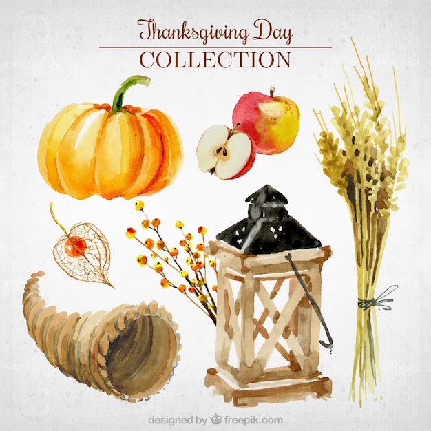 Collection of thanksgiving watercolor\
elements