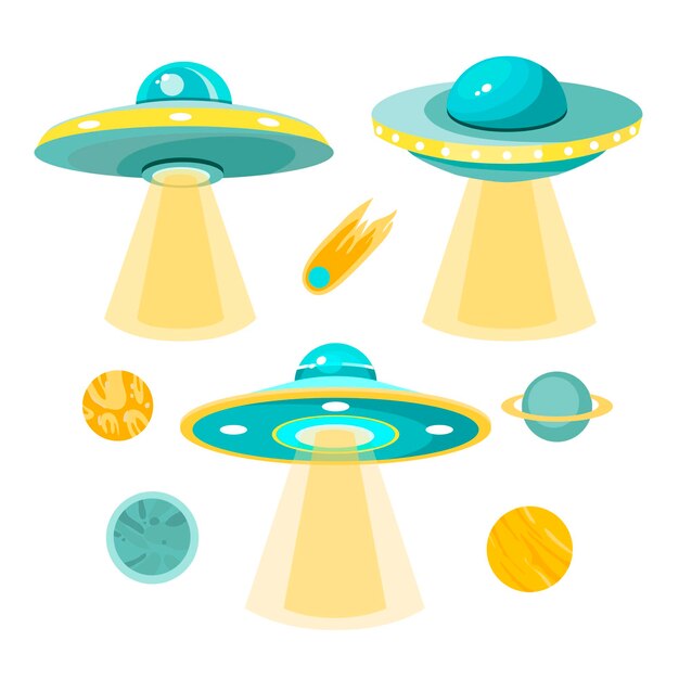 Ufoと惑星のイラストのコレクション プレミアムベクター