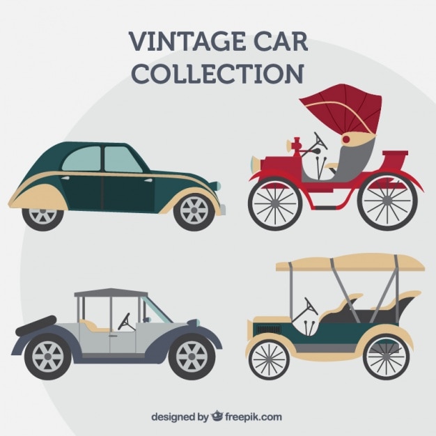 Collection of vintage cars in flat\
design