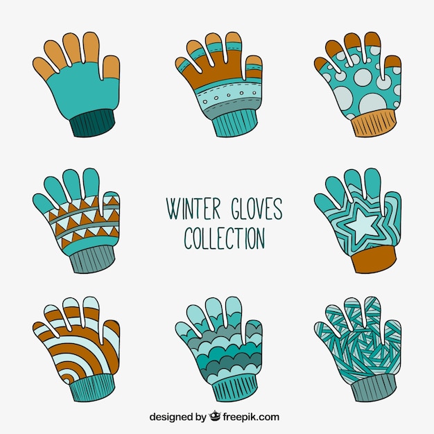 Collection of winter gloves Vector Free Download