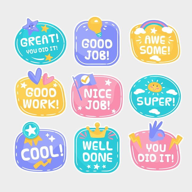 Free Vector | Collection of organic flat motivational great job stickers