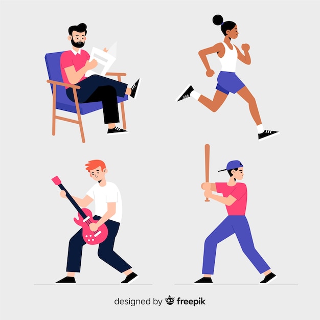 Collection Of People Enjoying Their Hobbies Free Vector