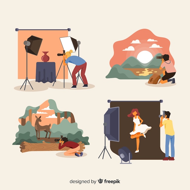 Collection of photographers taking different shots Premium Vector