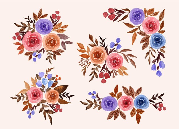 Premium Vector | Collection of pink and blue flower decoration ...