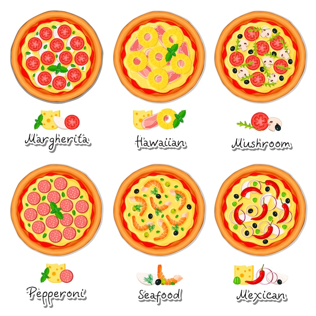 Premium Vector | Collection of pizza pies