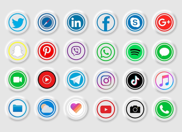 Collection of popular social media icons on a white background Premium Vector