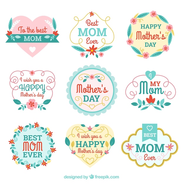 Download Free Vector | Collection of pretty mother day stickers