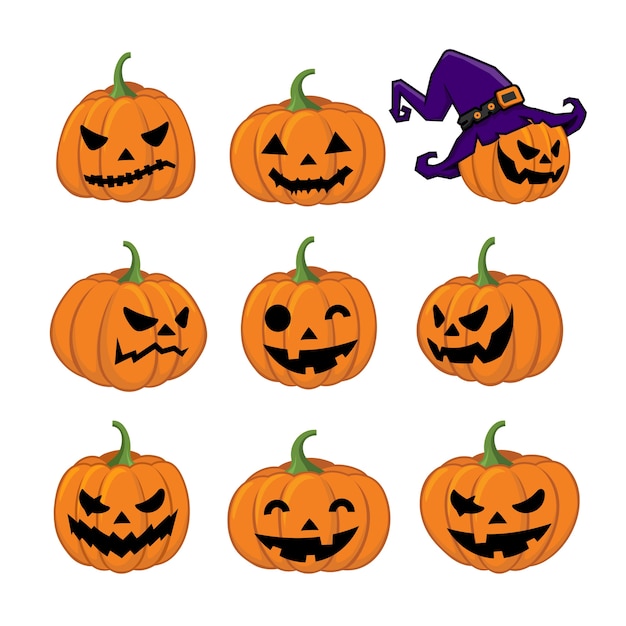 Premium Vector | Collection of pumpkins with different face expression