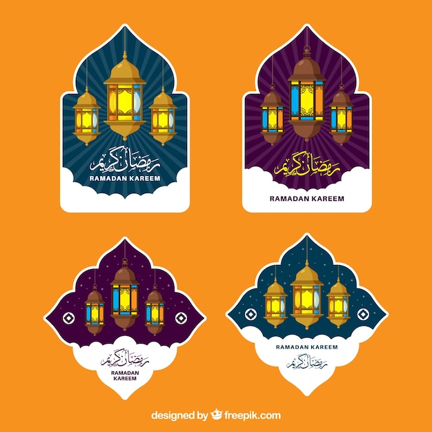 Collection of ramadan labels Vector | Free Download