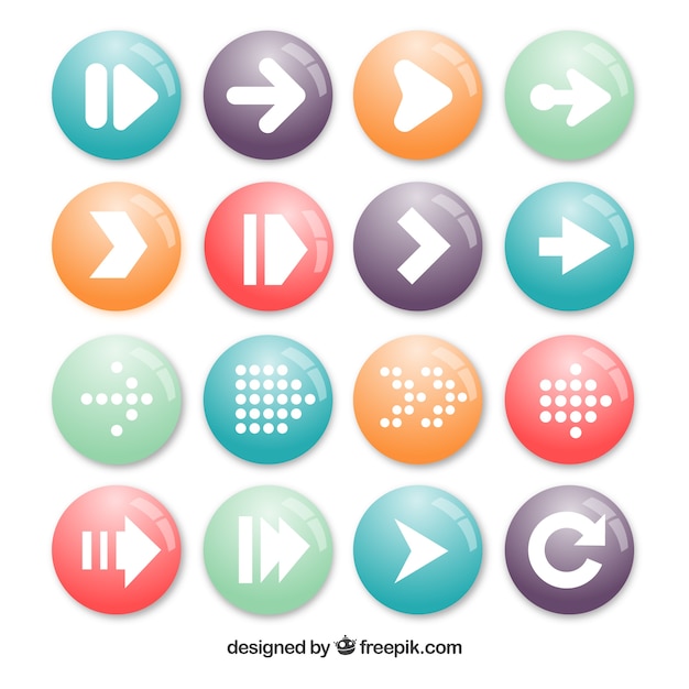 Collection Of Round Arrow Buttons Free Vector