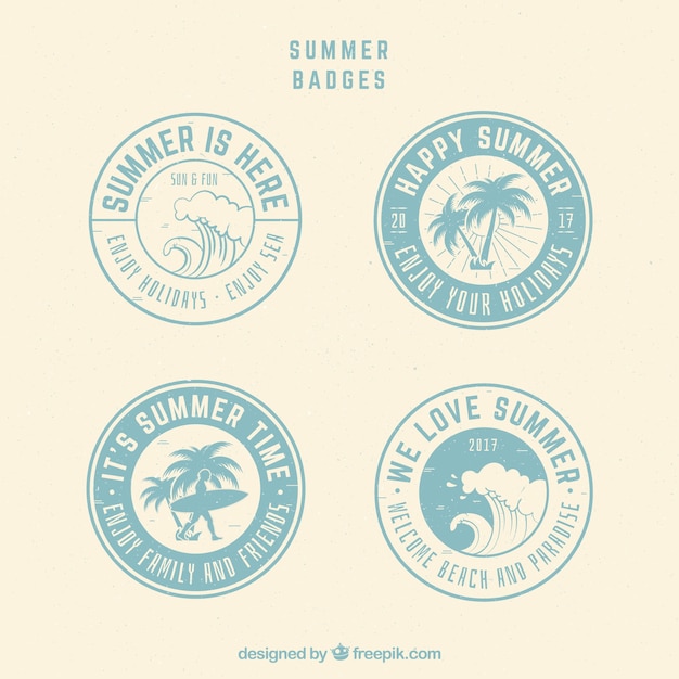 Collection of round summer badges in retro style Free Vector