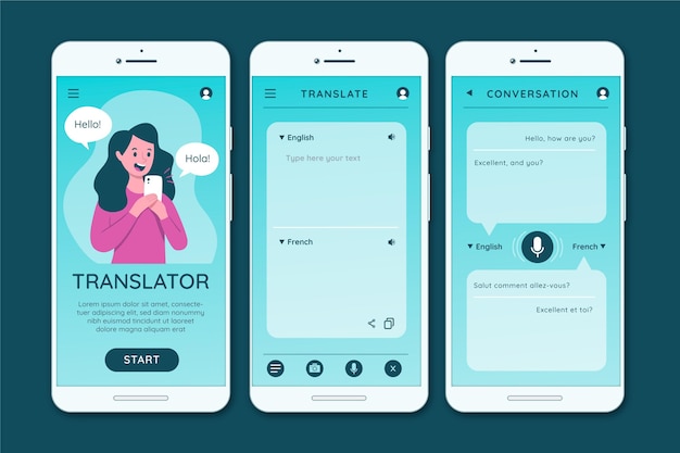 Free Vector | Collection of screens for translator app