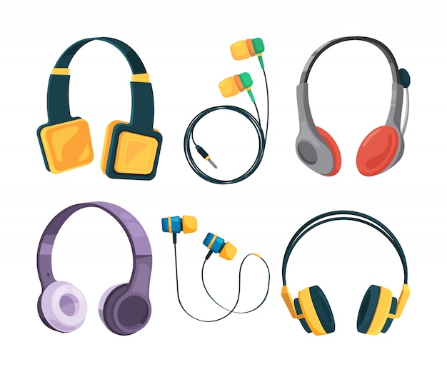 Premium Vector Collection Set Of Different Headphones In Cartoon Style