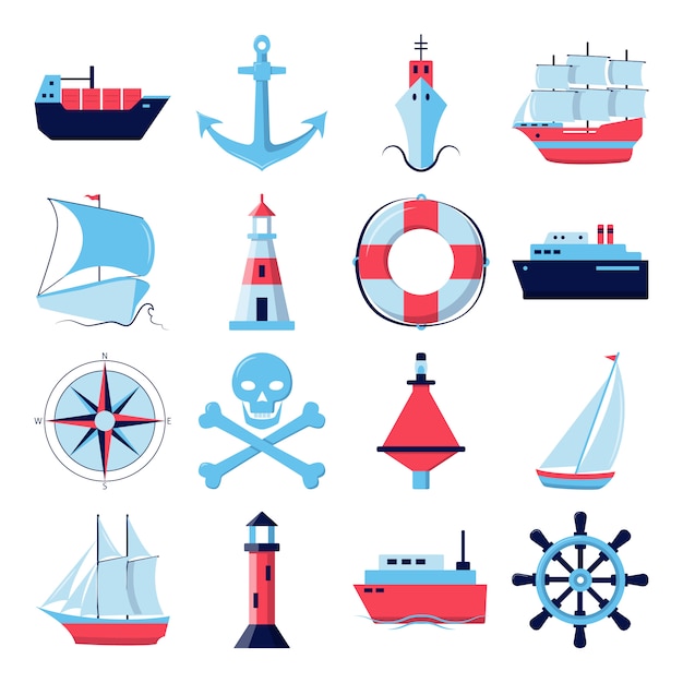 Premium Vector | Collection of ship icons in flat style