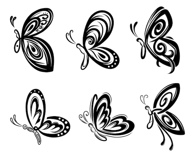 Premium Vector | Collection of silhouettes butterflies for tattoo ...