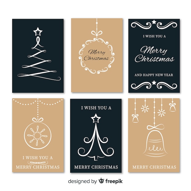 Collection of six elegant christmas cards | Free Vector