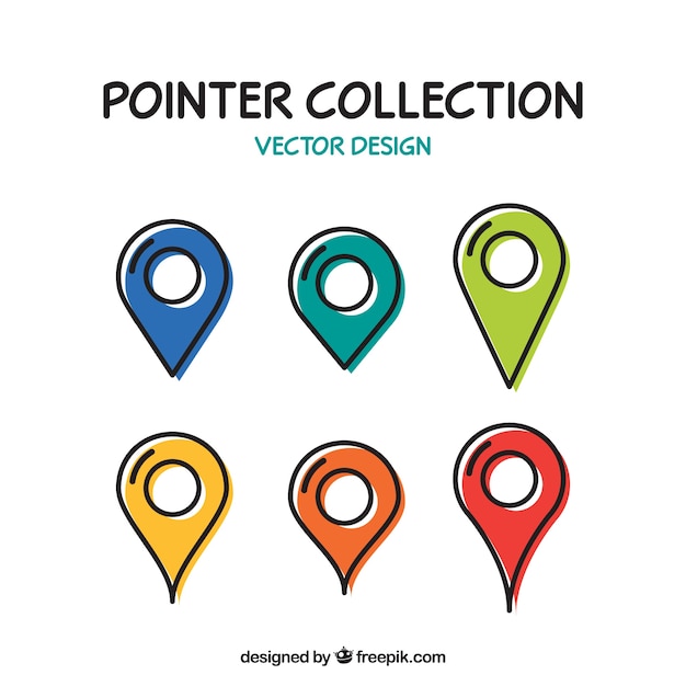 Collection of six pointers with different colors Free Vector