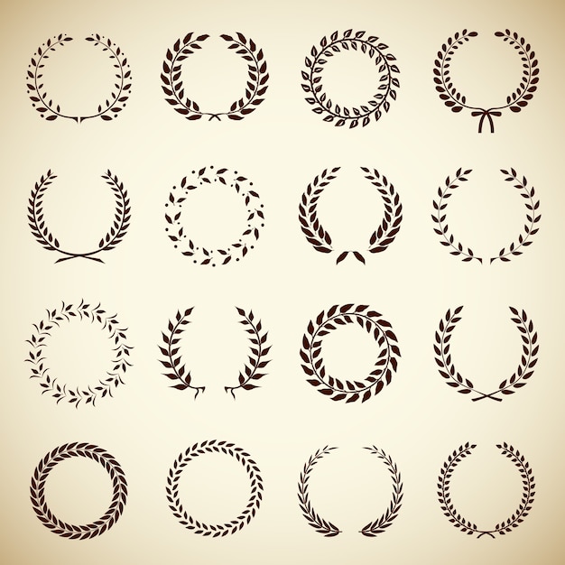 Download Free Vector | Collection of sixteen circular vintage laurel wreaths for use as design elements ...