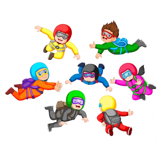 Collection of skydiving with different position Premium Vector