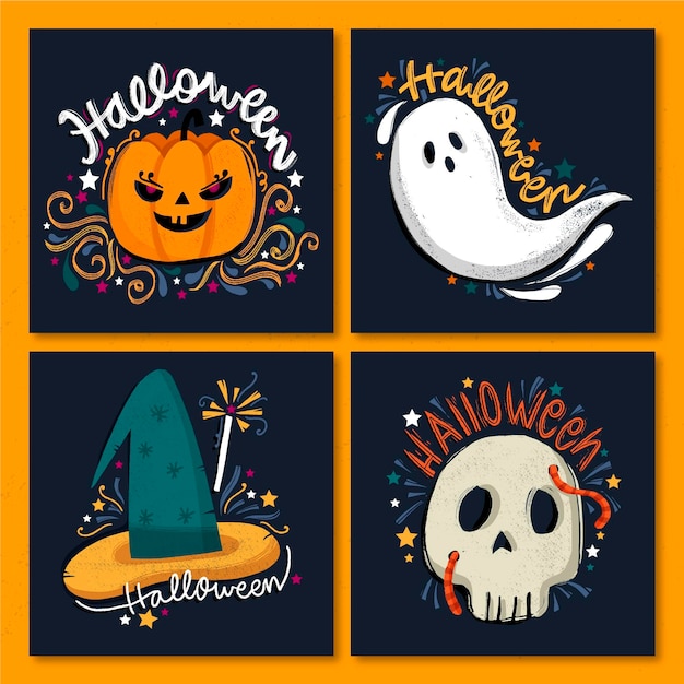 Collection of spooky halloween cards  Free Vector