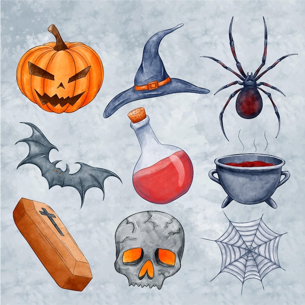 Collection of spooky halloween elements | Free Vector