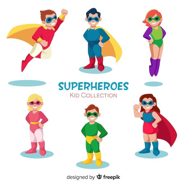 Free Vector | Collection of superhero kids