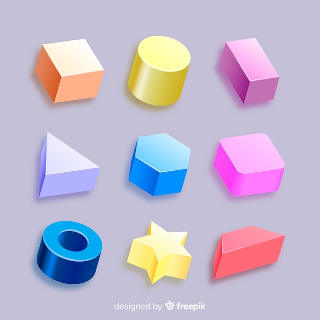 Collection of tridimensional geometric shapes Free Vector