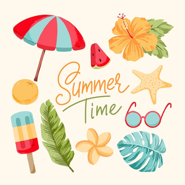 Premium Vector | Collection of tropical summer colorful elements.