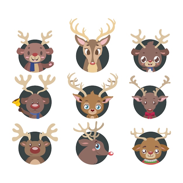 Premium Vector Collection Of Various Reindeer Portrait Avatars 0489