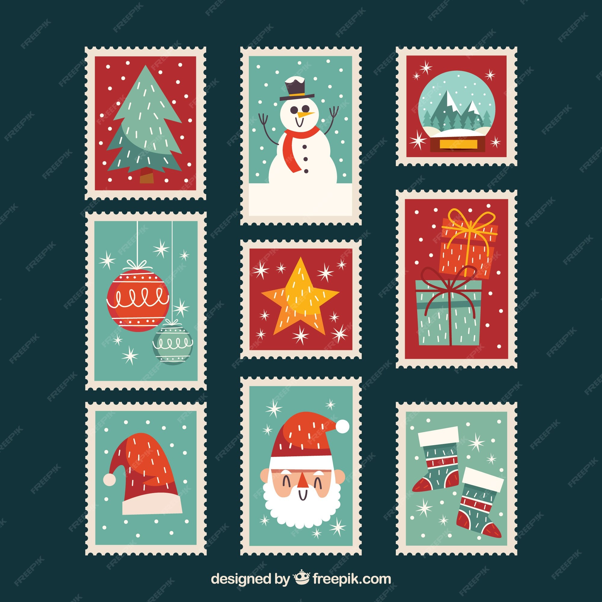 Free Vector | Collection of vintage christmas stamps