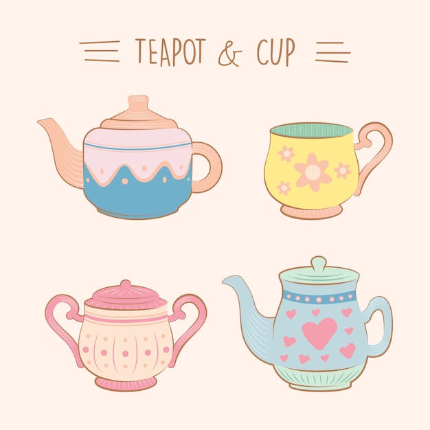 Premium Vector Collection Of Vintage Cute Teacup And Cup Illustration Set Flat Color